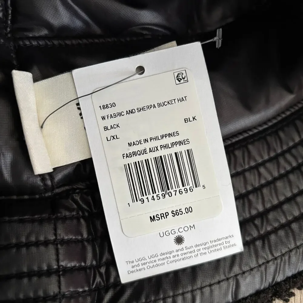 NWT UGG Reversible Faux Fur Sherpa Bucket Hat Black - Size: L / XL